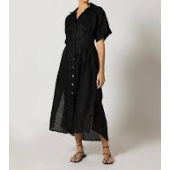Cleobella NWT Women’s Black 100% Linen Button Down Dress size Small - Picture 1 of 7